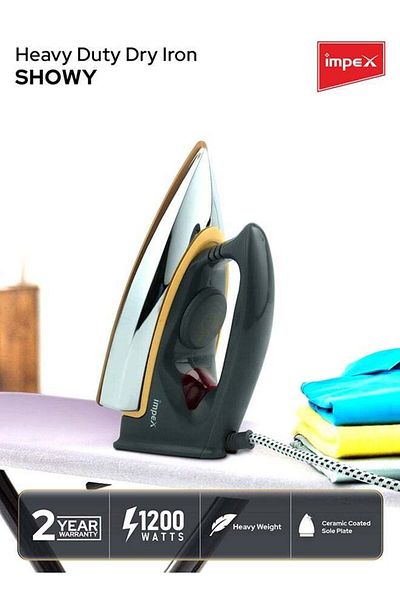 İMPEX Electric Dry Iron With Non-Stick Ceramic Coated Sole Plate 1200W Showy