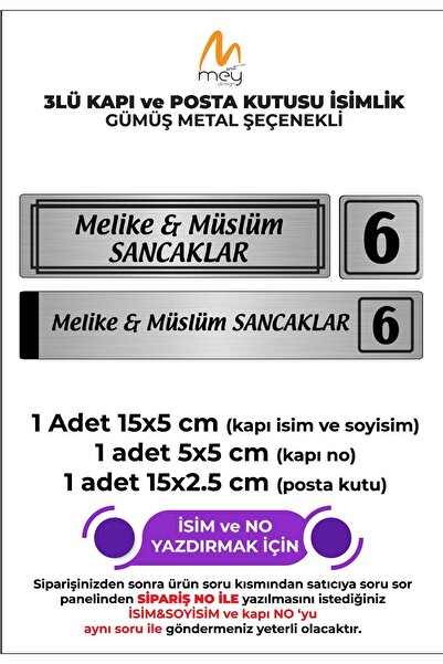 sıradışıhediyem GÜMÜŞ METAL KAPI İSİMLİĞİ SETİ 3'LÜ - KAPI İSİMLİĞİ, KAPI NUM...