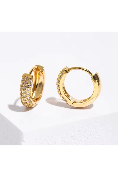 monalisatoka Kadın Gold Mini Zirkon Taşlı Yuvarlak Küpe