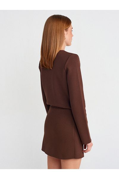 Dilvin Model 80122 - Fusta tricotată maro cu talie elastică