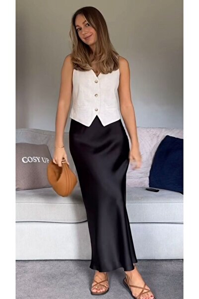 Yesui Kadın ŞIK Floş Viskon Saten Kemeri Lastikli Maxi Boy A Line Etek ( tam ...