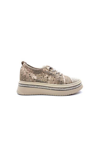 Guja Lace and Espadrille Detailed Wedge Sole Rubber Laced Beige Women's Shoes