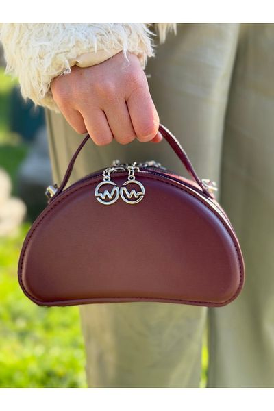 DEV 3 ADAM Burgundy Box Model Compartment Chain Strap Women's Stylish Designed Hand Shoulder and Crossbody Bag