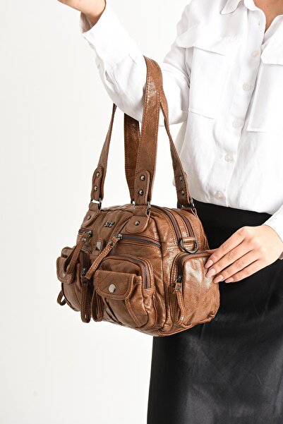 571 Collections Çanta Tan Faux Leather Shoulder Bag - Model 571-11-13D