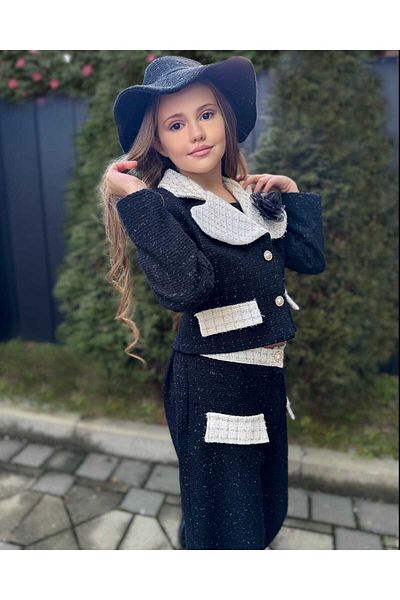 By Feyza Kids Collection Girl's Holiday Suit Jacket&Pants&Brooch&Hat
