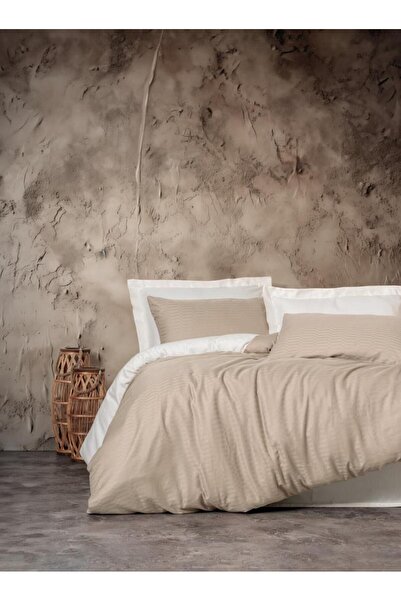 Cotton Box طقم غطاء لحاف مزدوج من الخيزران الساتان باللون البيج