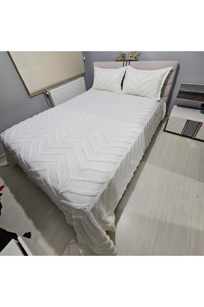 bursa çeyiz Arlina Geo Krem Çift Kişilik Yatak Örtüsü