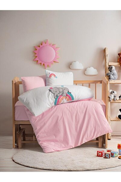 Cotton Box Punch Embroidered Baby Duvet Cover Set Lucky Pink