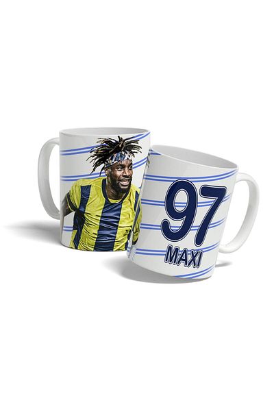 OFFSIDE كوب Maximin باللون الأبيض بتصميم مطبوع باللون الأصفر والأزرق الداكن