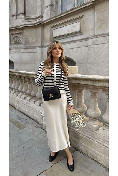 Yesui KADIN KREM RENK BOL KESİM UZUN SATEN ETEK