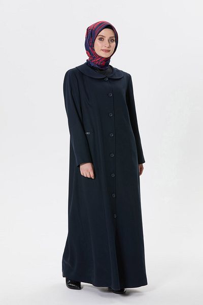 Setrms Navy Blue Wooden Buttoned Oversized Top Coat 2512049