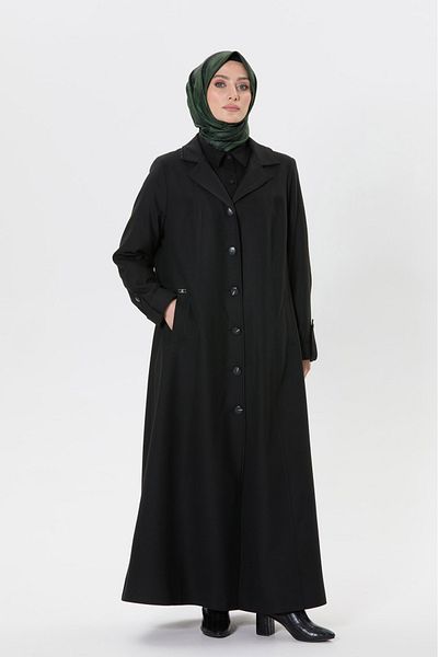 Setrms Black Plus Size Buttoned Top Coat 2512052