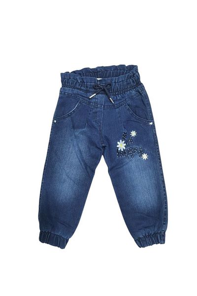 asiltr Girls' Elastic Waist Winter Fleece Welsoft Daisy Embroidered Jeans