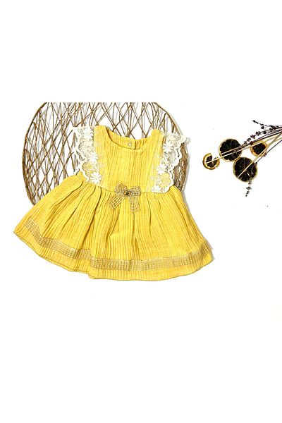 Hippıl Baby Bebitoo Mustard Yellow Laced Baby Dress