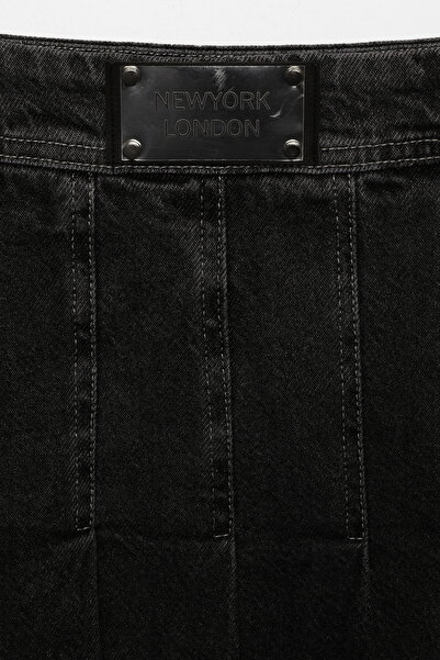 Quzu Beli Etiketli Pileli Kot Etek Antrasit