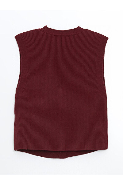 LC Waikiki Burgundy V-Neck Girl's Knitwear Vest