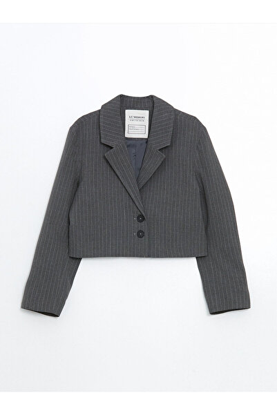 LC Waikiki Antrasit Çizgili Kız Çocuk Blazer Ceket