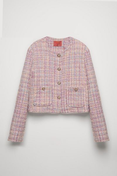 Quzu Jachetă din tweed de culoare liliac - Accesoriu cu nasturi perlat