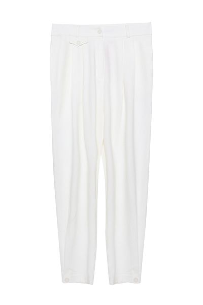 Quzu Ecru Jogger Trousers - Pleat Detail