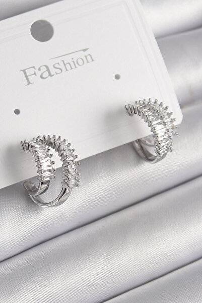 Skygo Brass Silver Color 2 Piece Zircon Stone Hoop Model Women's Earrings