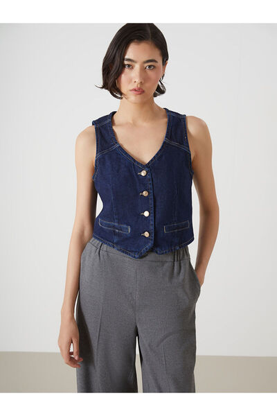 LC Waikiki Indigo V-Neck Women's Jean Vest