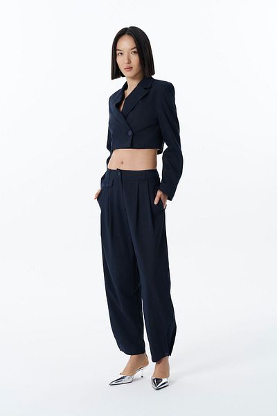 Quzu Pleat Detailed Jogger Trousers Navy Blue