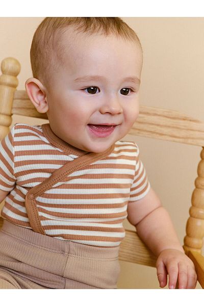 LC Waikiki V Neck Striped Baby Boy Snap Bodysuit 2-Piece