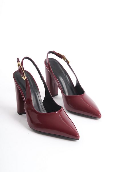 SEEM & BE Pantofi cu toc gros din piele lăcuită roșie Claret cu cataramă Taylor