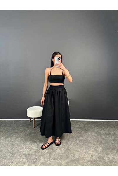Gaus Franco Siyah  Poplin Cepli Etek