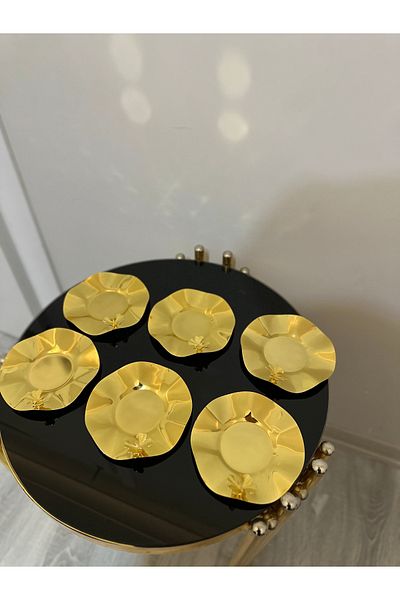 USD HOME Set of 6 Tiny Gold Butterfly Patterned Stainless Tea Plates