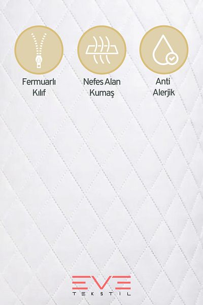 Eve Tekstil Diamon Quilted Antibacterial Luxury Pillowcase - Zippered and Washable, 50X70Cm