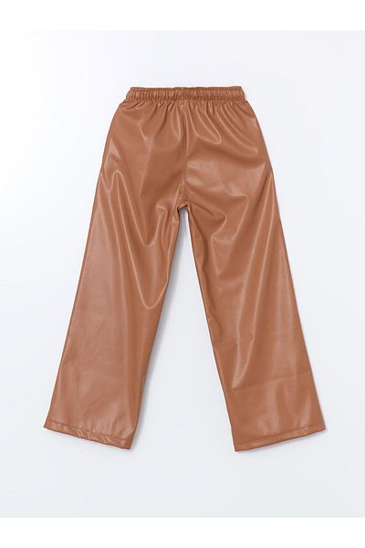 LC Waikiki Leather Look Girl's Trousers with Elastic Waist