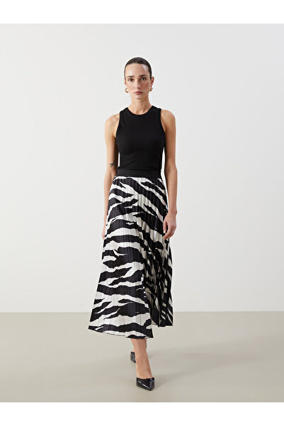 LC Waikiki Nevavm Women's Patterned Pleated Skirt with Elastic Waist