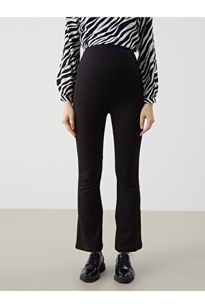 LC Waikiki Black Maternity Leggings Pants with Belly Panel and Flared Legs