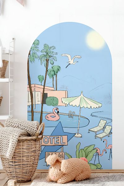 Grafikup Autocolant de perete decorativ Boho Oval - Autocolant de perete oval cu model de peisaj și animale
