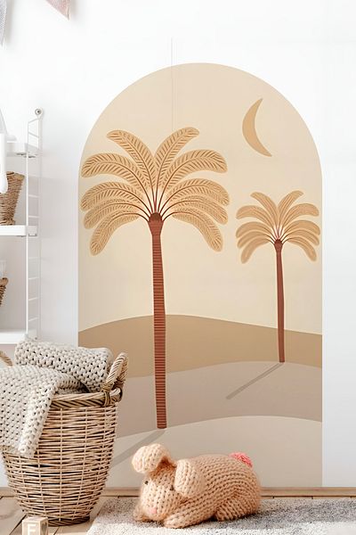 Grafikup Autocolant de perete decorativ Boho Oval - Autocolant de perete oval cu model de peisaj și animale
