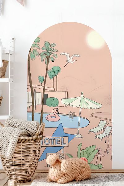 Grafikup Autocolant de perete decorativ Boho Oval - Autocolant de perete oval cu model de peisaj și animale