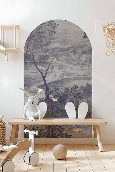 Grafikup Autocolant de perete decorativ Boho Oval - Autocolant de perete oval cu model de peisaj și animale