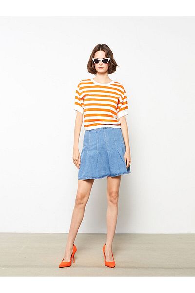 LC Waikiki Fustă Jeans de damă cu pliuri uni