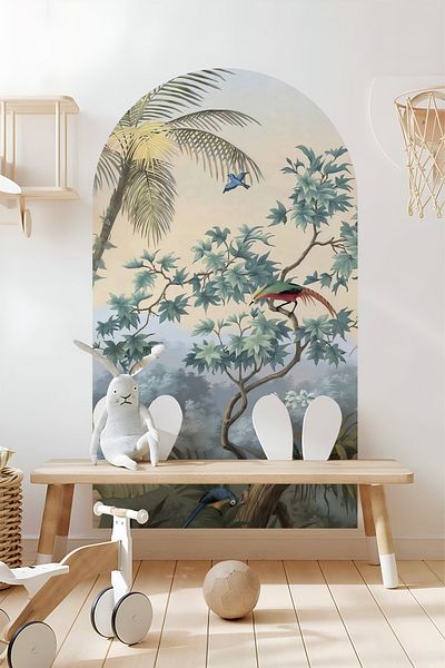 Grafikup Autocolant de perete decorativ Boho Oval - Autocolant de perete oval cu model de peisaj și animale