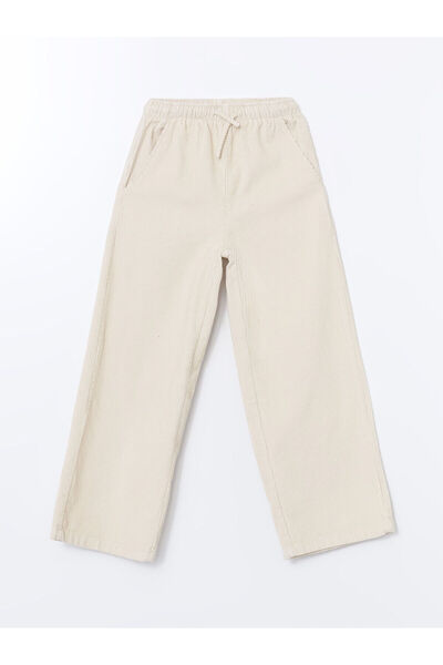 LC Waikiki LCW Kids Екру панталони с еластична талия от кадифе за момичета