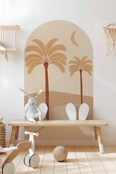 Grafikup Autocolant de perete decorativ Boho Oval - Autocolant de perete oval cu model de peisaj și animale