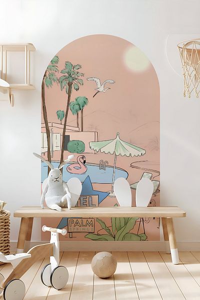Grafikup Autocolant de perete decorativ Boho Oval - Autocolant de perete oval cu model de peisaj și animale