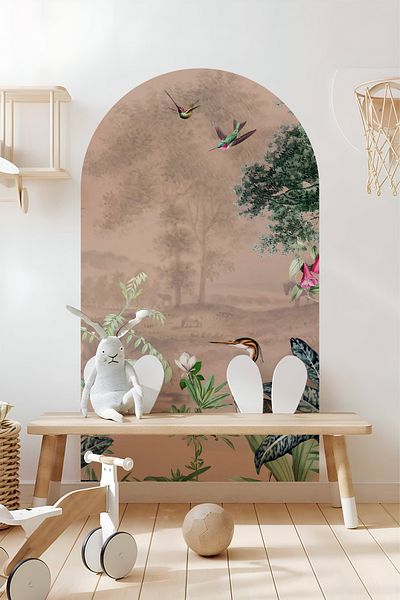 Grafikup Autocolant de perete decorativ Boho Oval - Autocolant de perete oval cu model de peisaj și animale