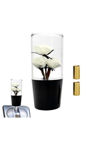 LIGHTNIX White 3-Rose Floral Transparent Gear Shift Knob - for Fashionable an...
