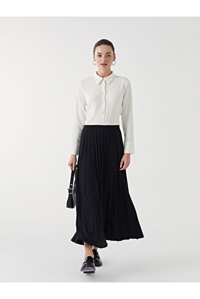 LC Waikiki Peak New Season Elastic Waist Plain Crepe Women's Pleated Skirt