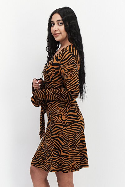 NA-KD Women Animal Print Belted Mini Dress, Brown