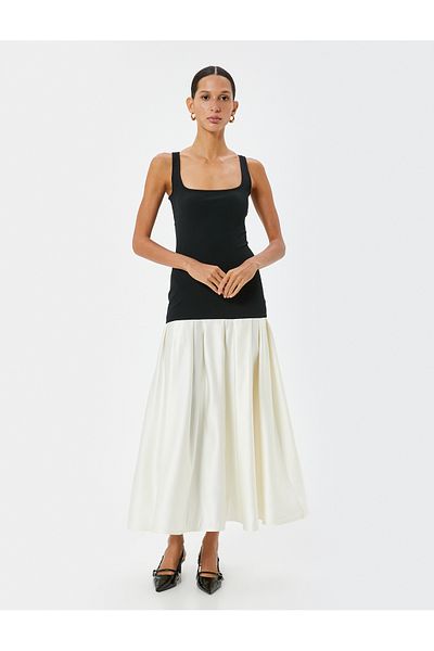 Koton Color Blocked Midi Φόρεμα - U γιακά Αμάνικο