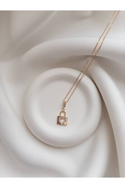 Minne Jewelry-Accessory Kilit Kolye - Kalpli Kilit Kolye - Altın Renk Kilit K...
