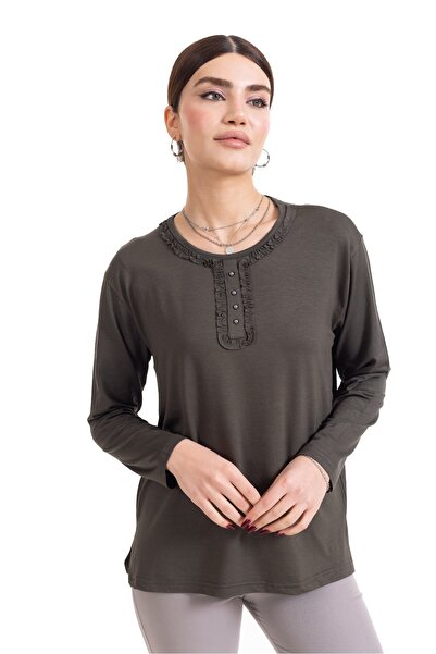 Mutlu City Νέα σεζόν Γυναικεία μακρυμάνικη μπλούζα με πέτο για μεσήλικες και ...